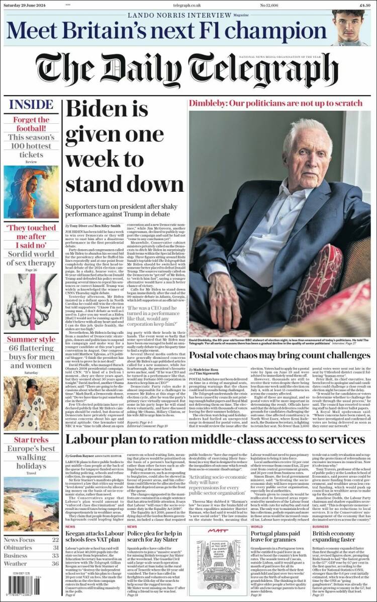 Portada de Daily Telegraph (Reino Unido)