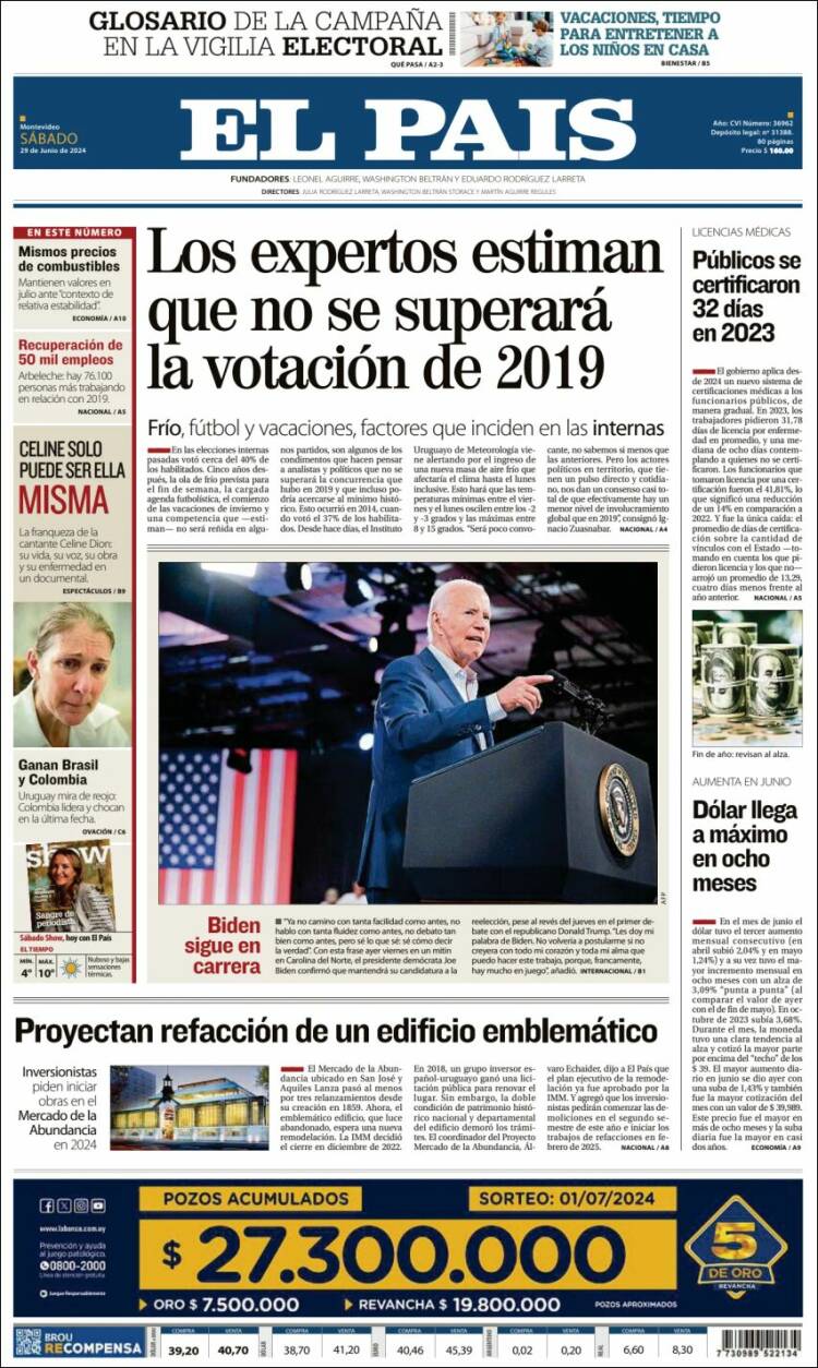 Portada de El País (Uruguay)