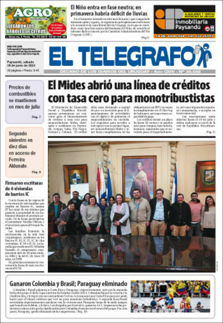 Portada de El Telégrafo (Uruguay)