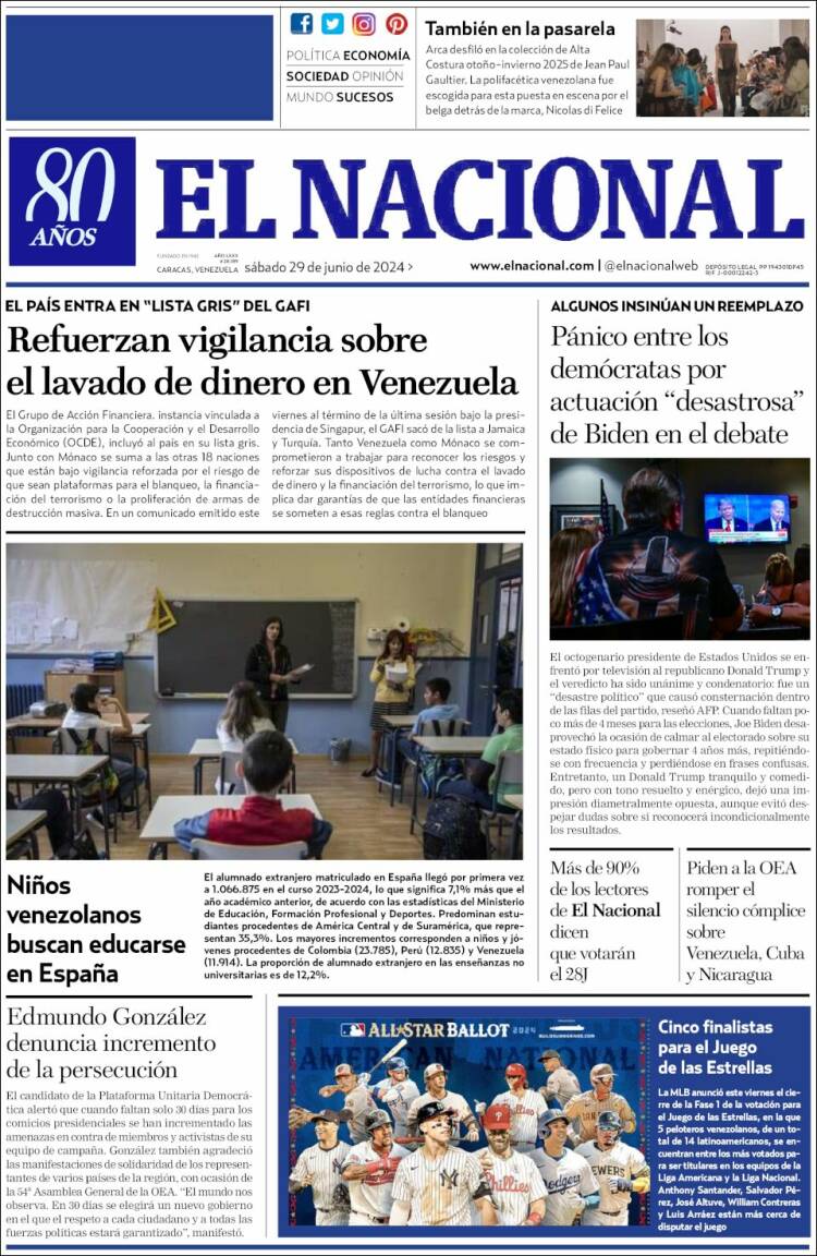 Portada de El Nacional (Venezuela)