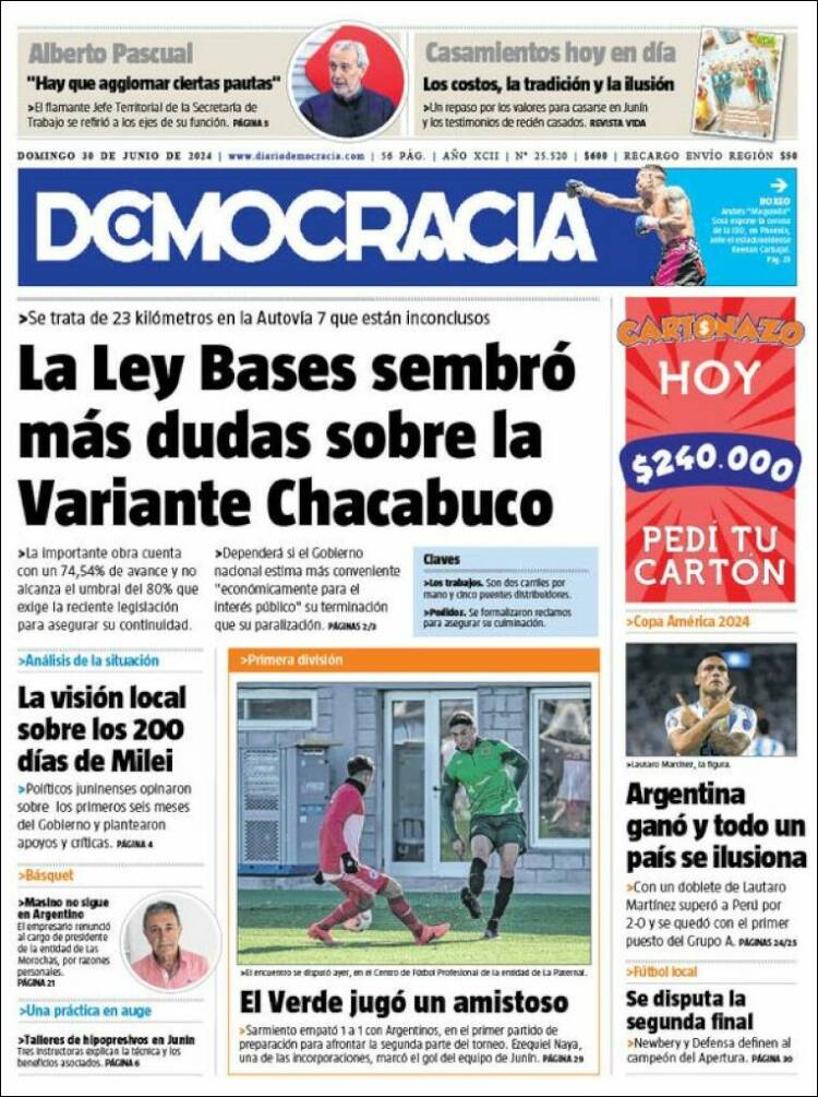 Portada de Diario Democracia (Argentina)