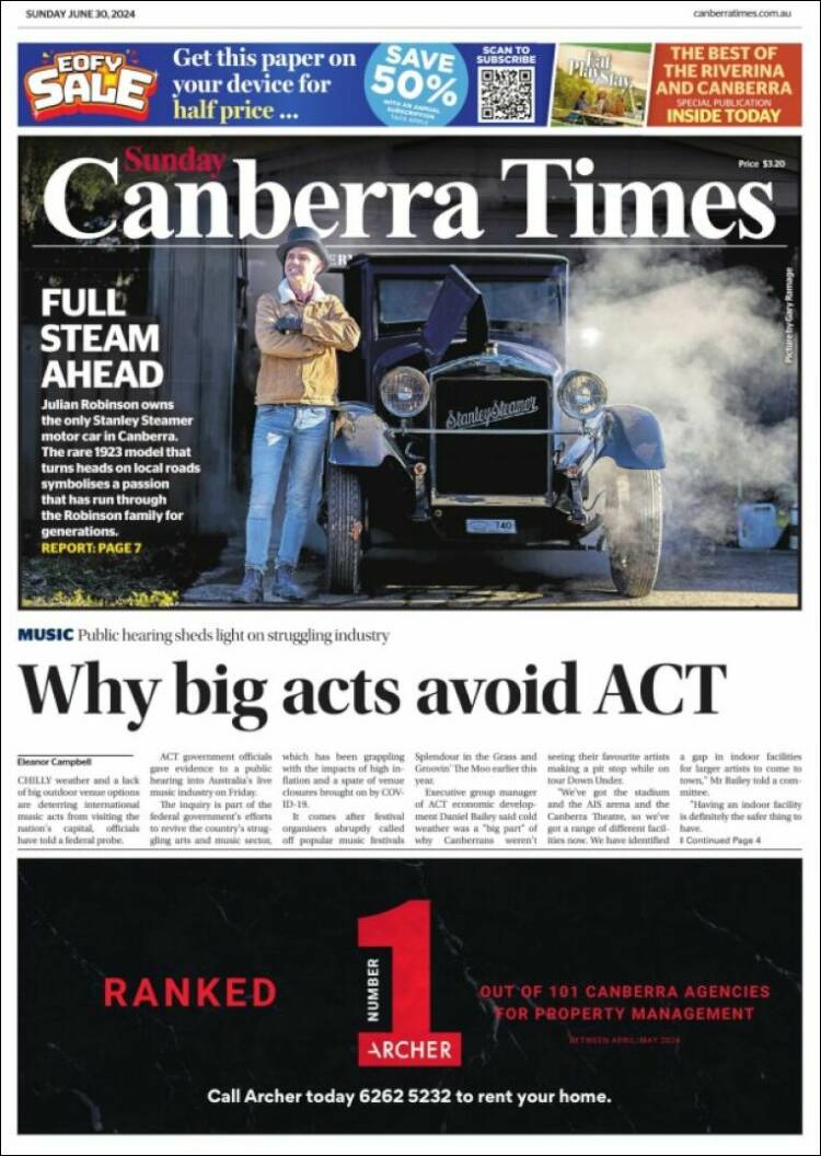 Portada de The Canberra Times (Australia)