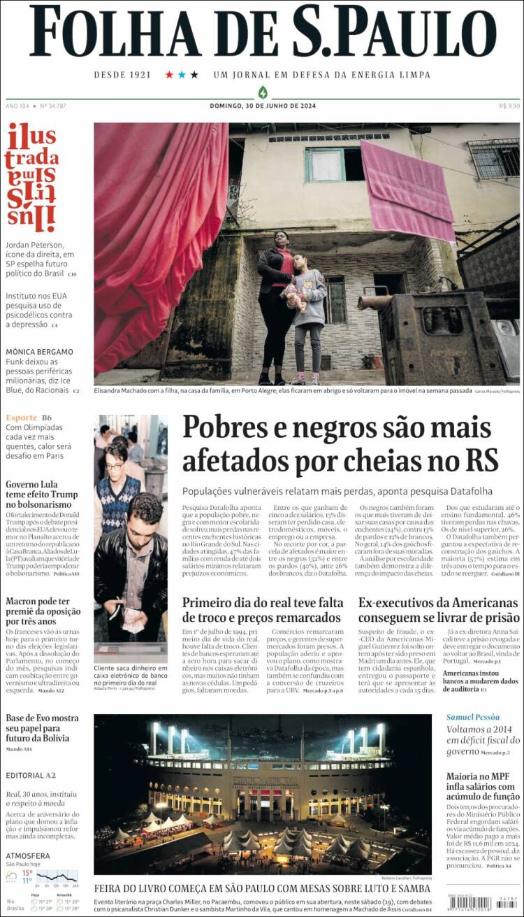 Portada de Folha de São Paulo (Brasil)