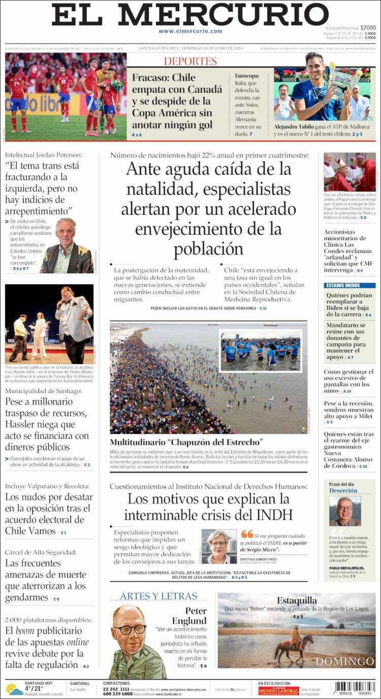Portada de El Mercurio (Chile)
