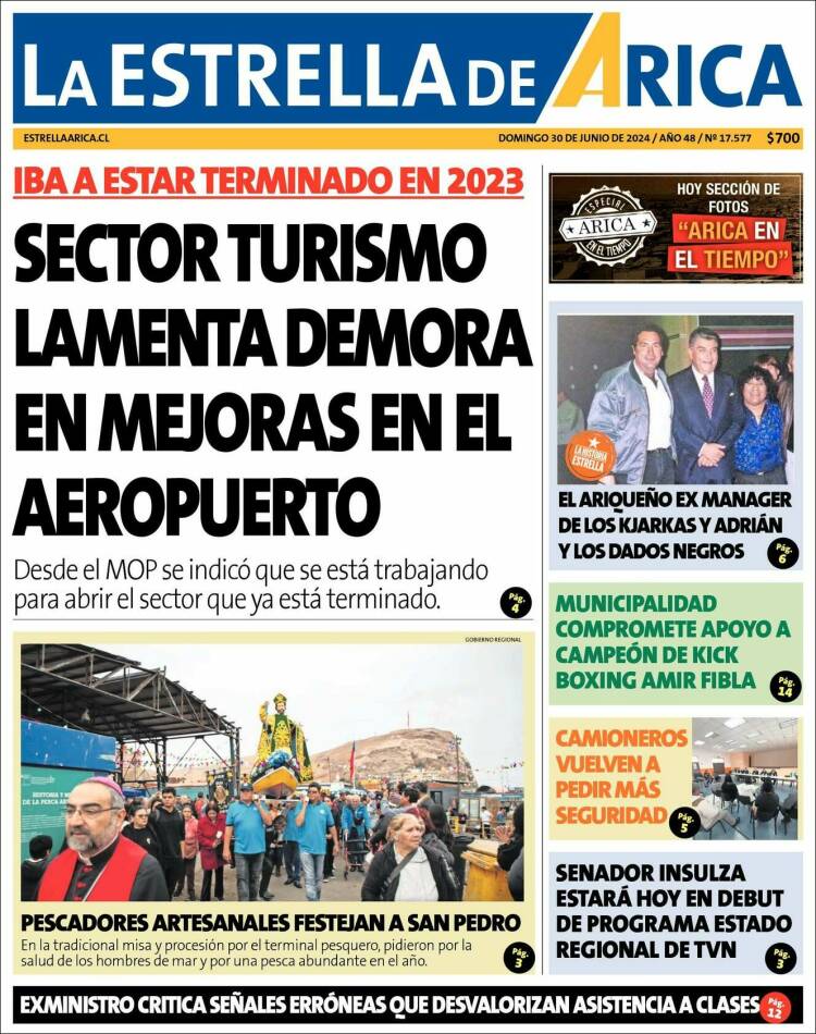 Portada de La Estrella de Arica (Chile)