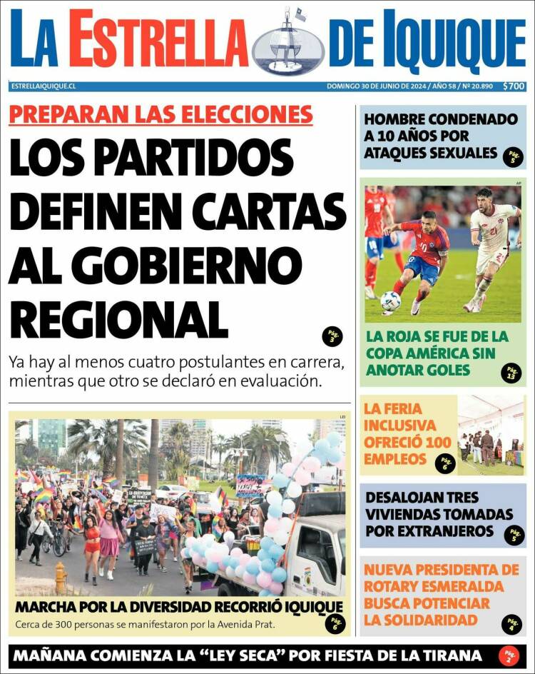 Portada de La Estrella de Iquique (Chile)