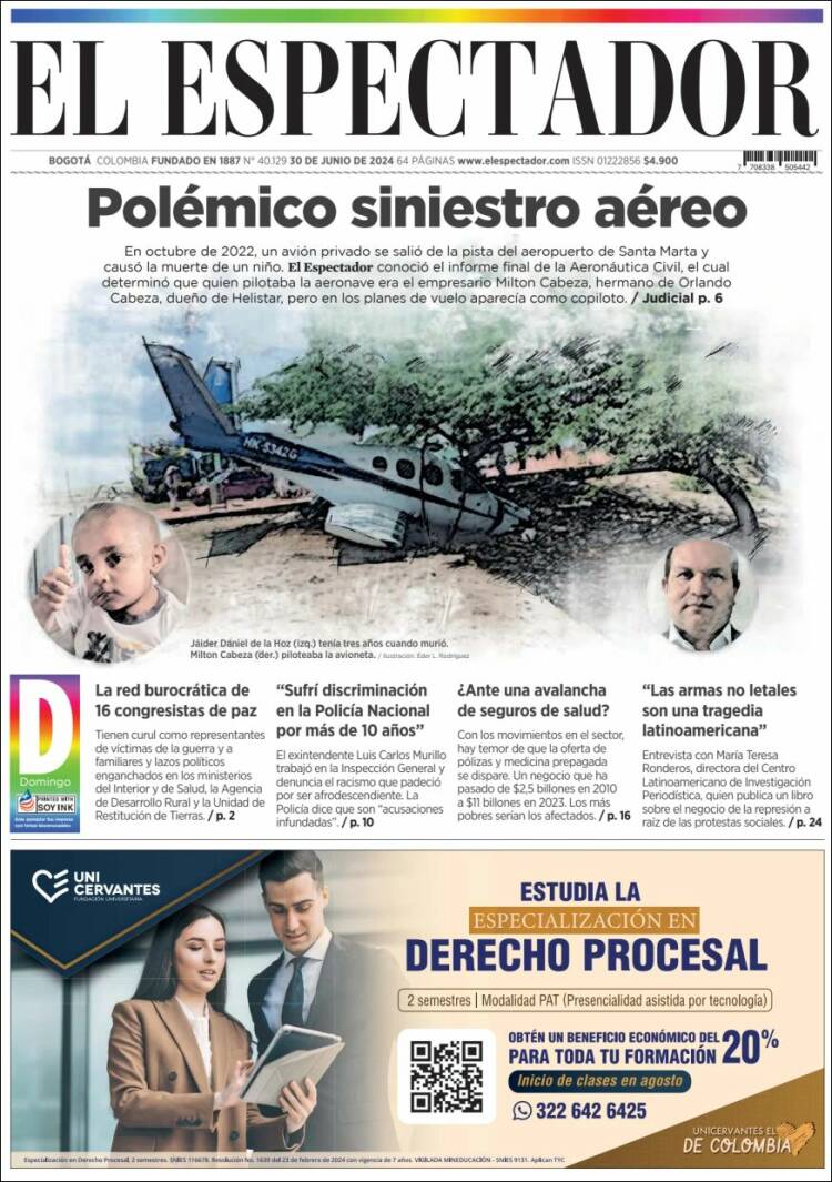 Portada de El Espectador (Colombia)