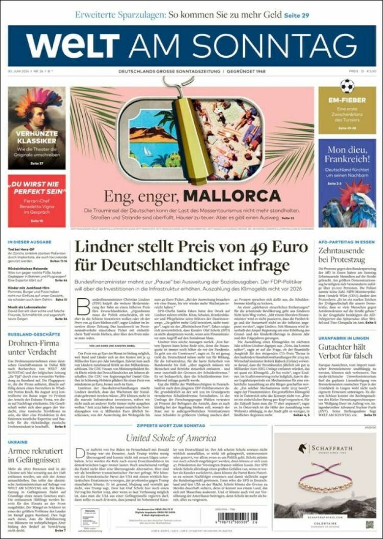 Portada de Die Welt (Alemania)