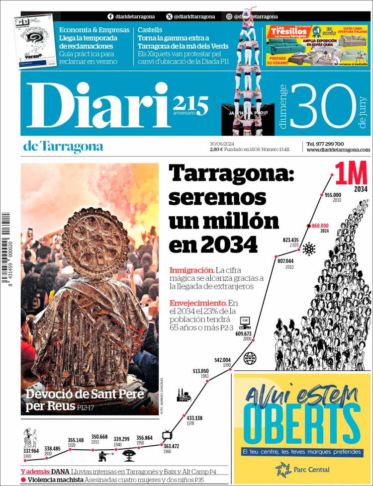 Portada de Diari de Tarragona (España)