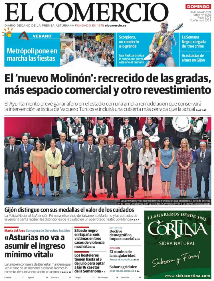 Portada de El Comercio - Gijón (España)