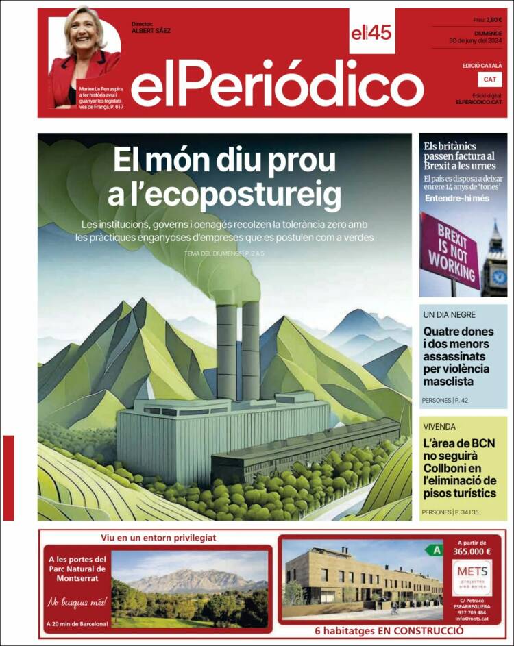 Portada de El Periódico de Catalunya (España)