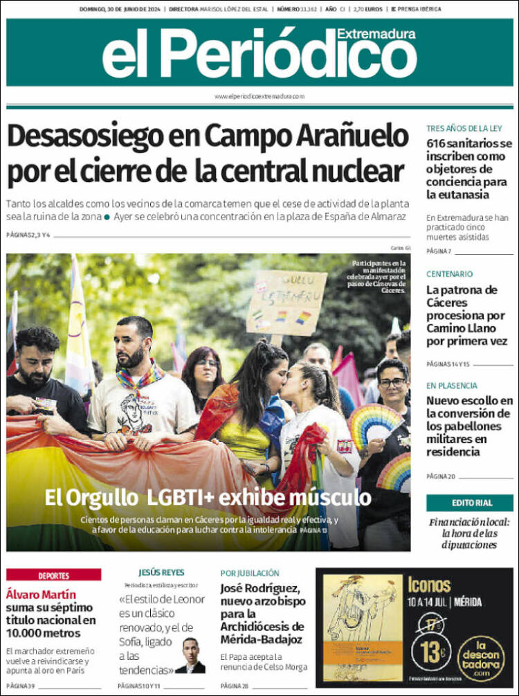 Portada de El Periódico de Extremadura (España)