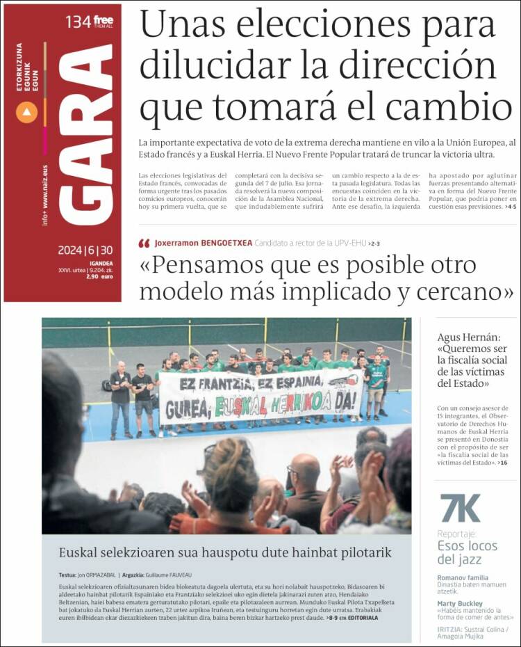 Portada de Gara (España)