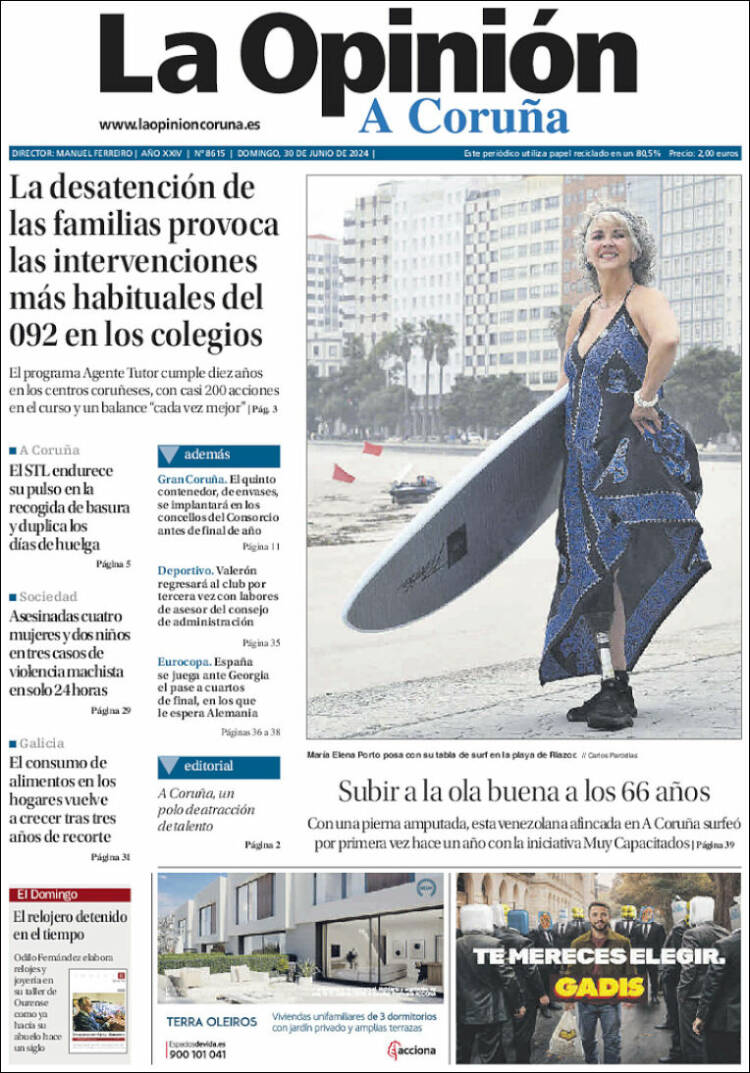 Portada de La Opinión de A Coruña (España)