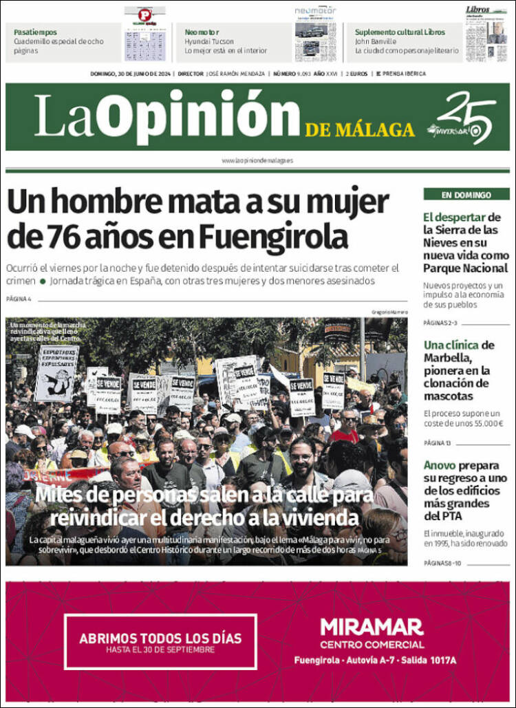 Portada de La Opinión de Málaga (España)