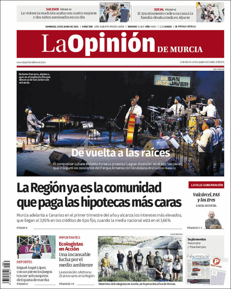 Portada de La Opinión de Murcia (España)