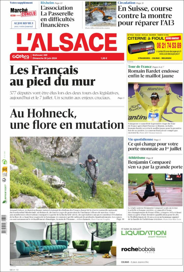 Portada de Journal L'Alsace (Francia)