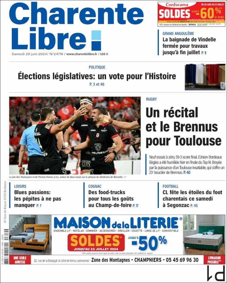 Portada de Charente Libre (Francia)