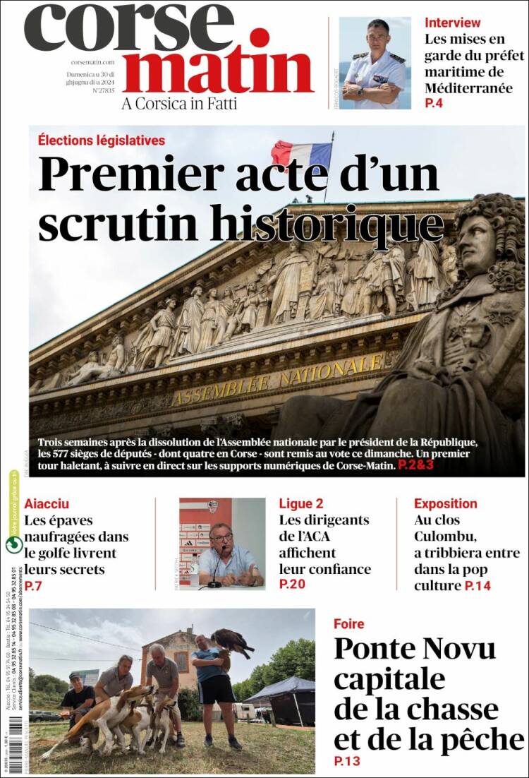 Portada de Corse-Matin (Francia)