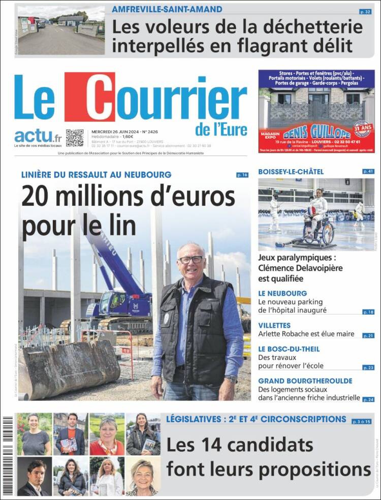 Portada de Le Courrier de l'Ouest (Francia)