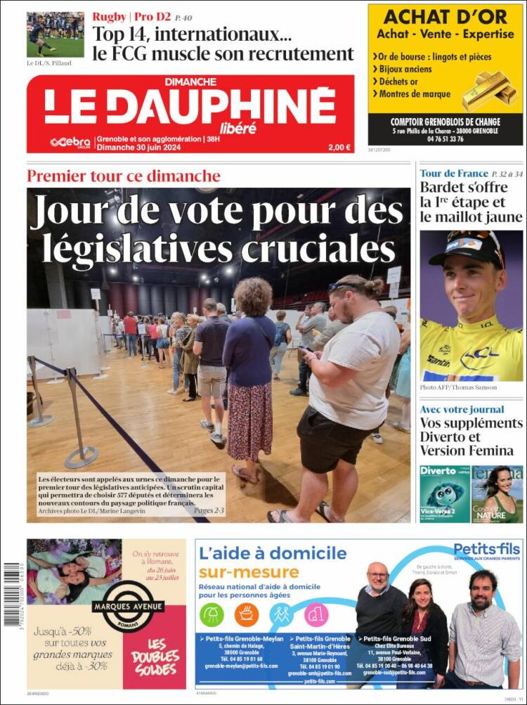 Portada de Le Dauphiné Libéré (Francia)