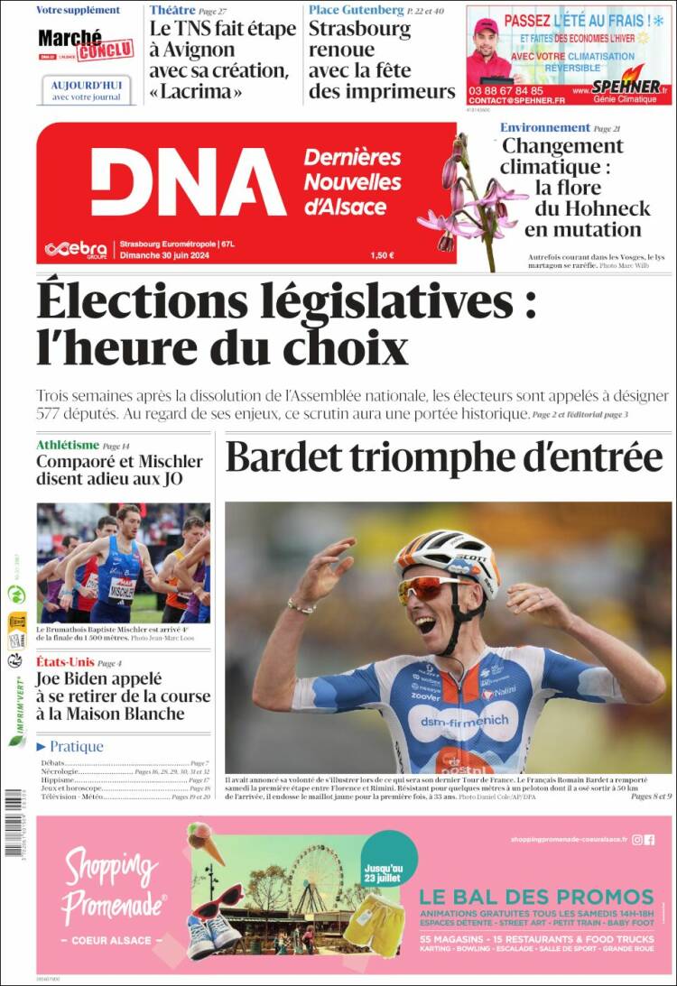 Portada de Les Dernières Nouvelles d'Alsace (Francia)