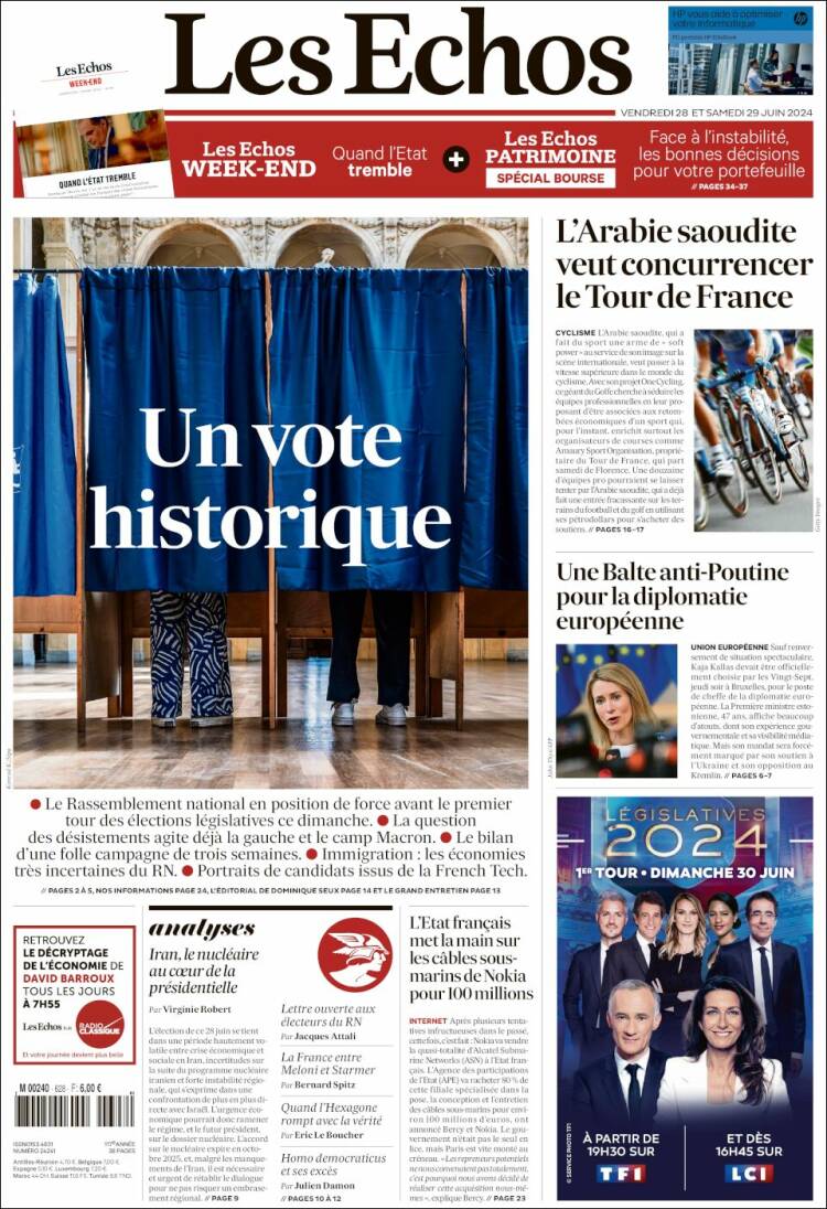 Portada de Les Echos (Francia)