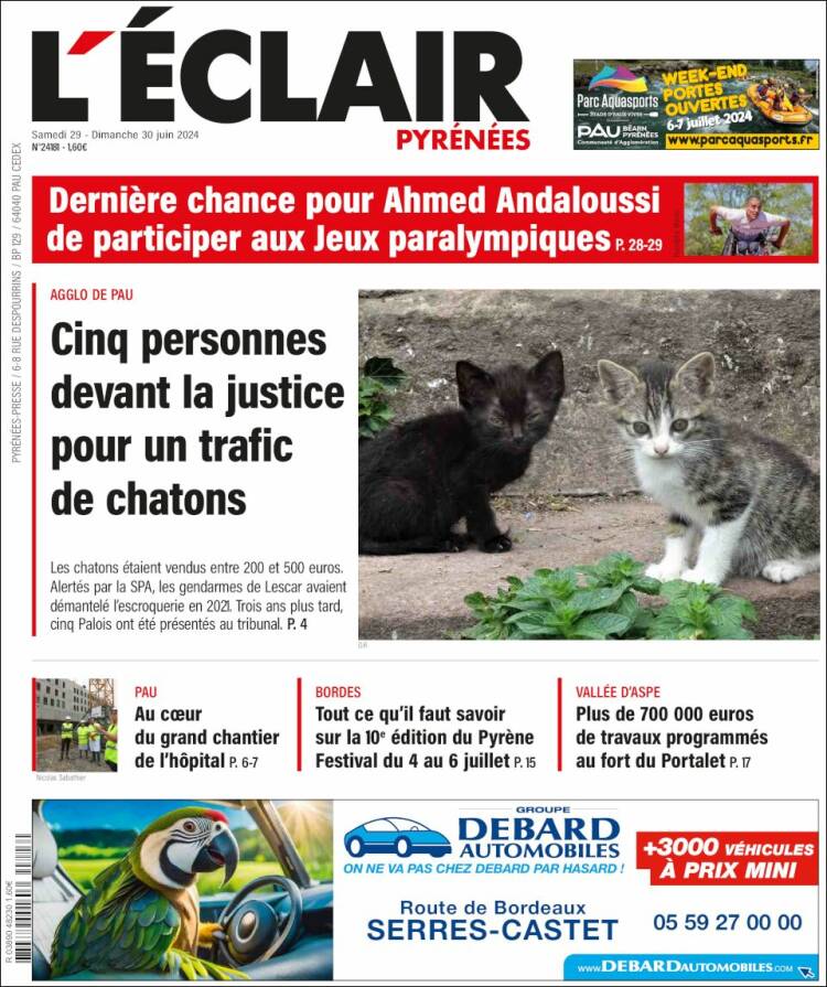 Portada de L'Eclair des Pyrénées (Francia)