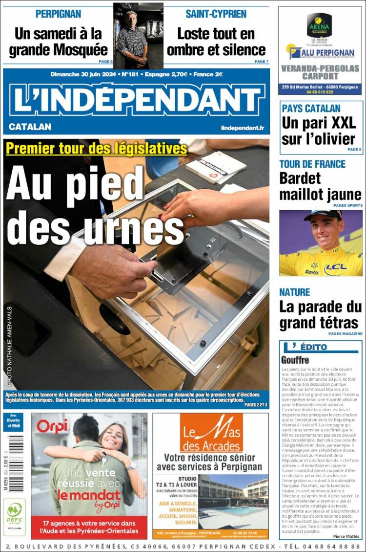 Portada de Le Indépendant (Francia)