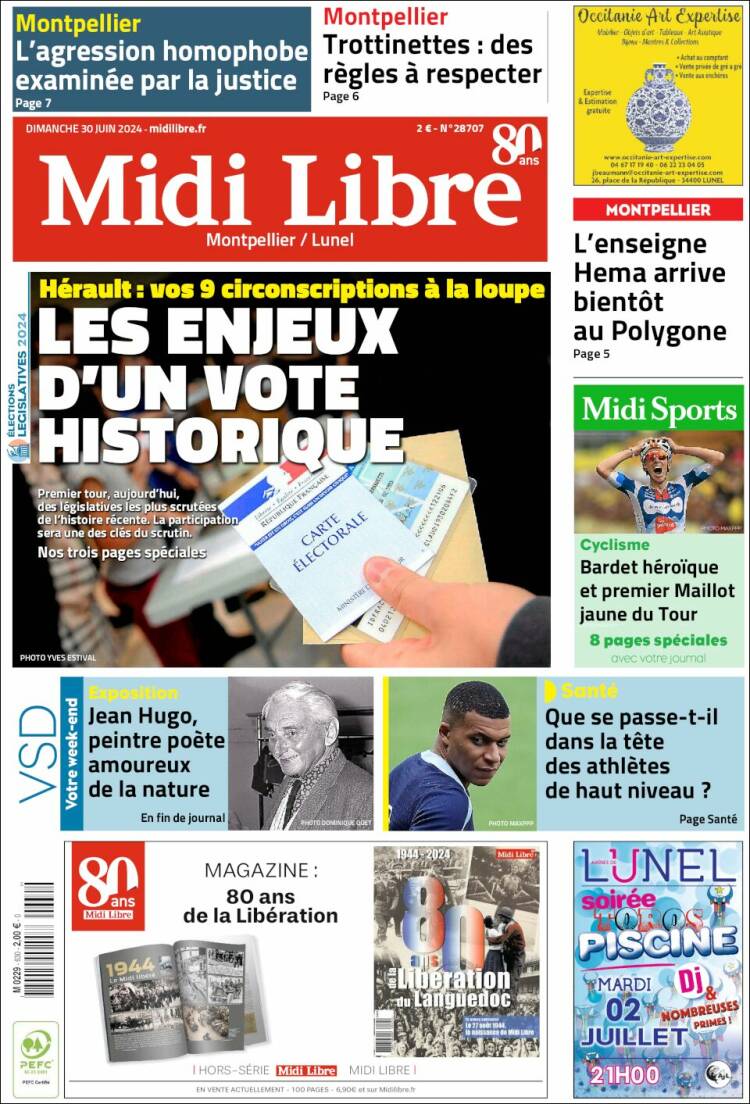 Portada de Midi Libre (Francia)