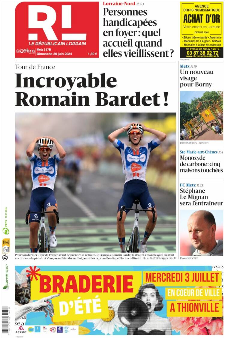 Portada de Le Republicain Lorrain (Francia)