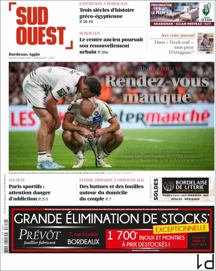 Portada de Sud Ouest (Francia)