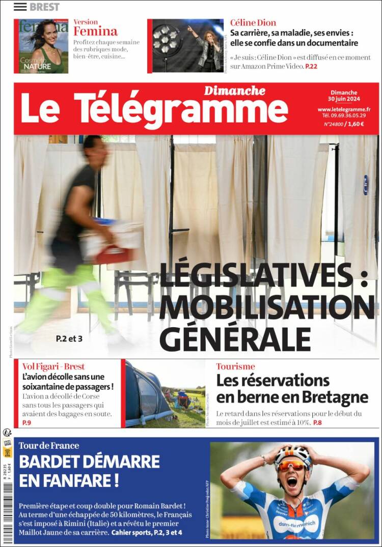 Portada de Télégramme (Francia)