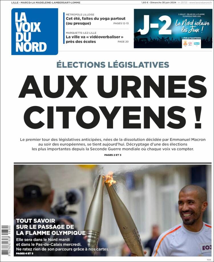 Portada de La Voix du Nord (Francia)