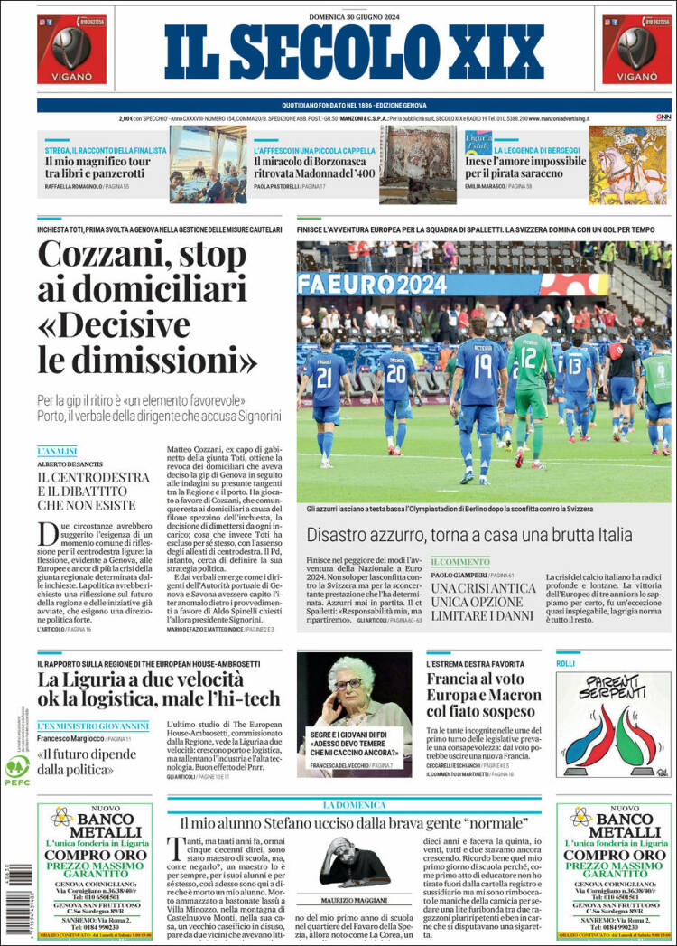 Portada de Il Secolo XIX (Italia)