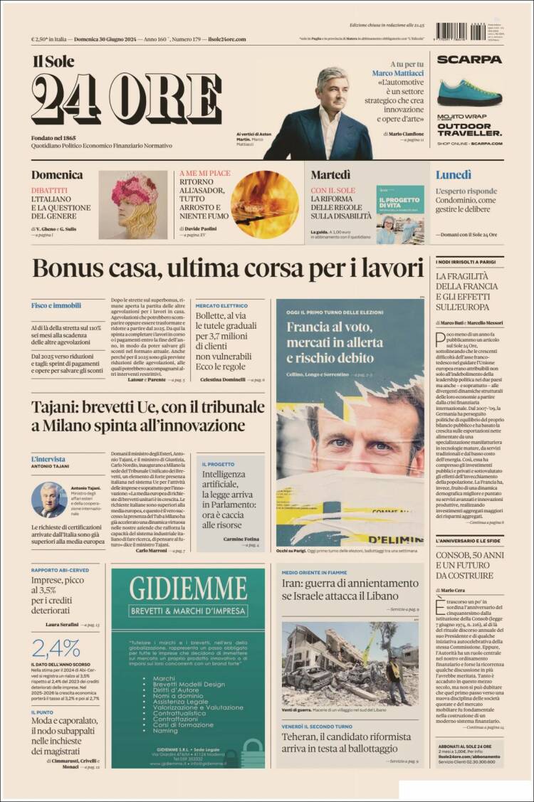Portada de Il Sole 24 ORE (Italia)