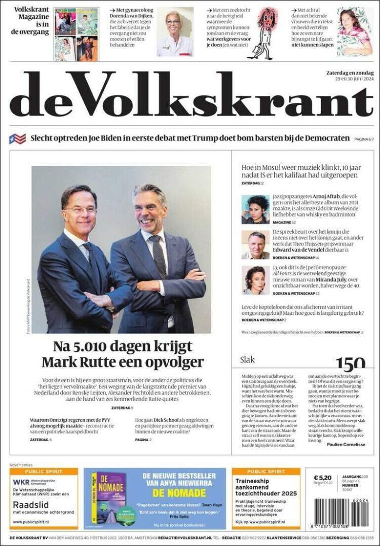 Portada de De Volkskrant (Pa&iacute;ses Bajos)