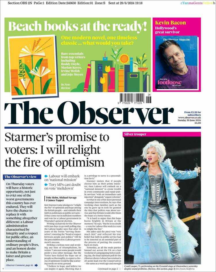 Portada de The Observer (Reino Unido)