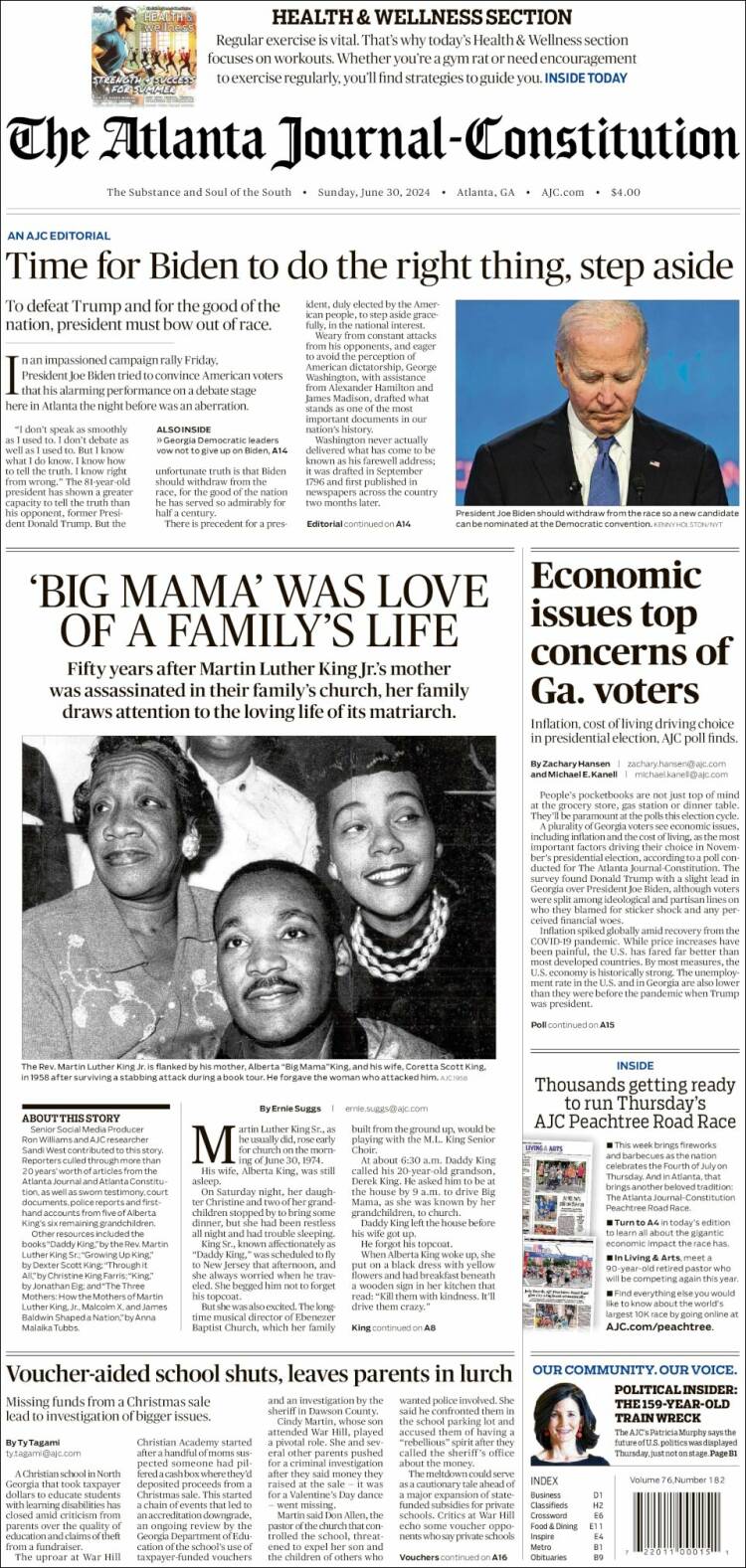 Portada de The Atlanta Journal-Constitution (USA)