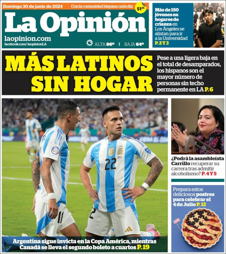 Portada de La Opinión (USA)