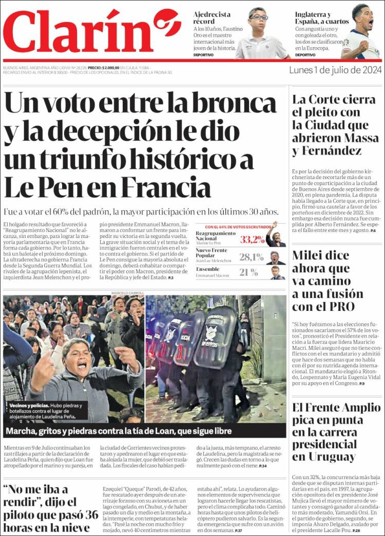 Portada de Clarín (Argentina)