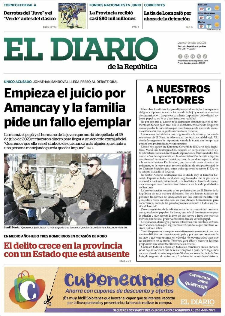 Portada de Diario de la República (Argentina)