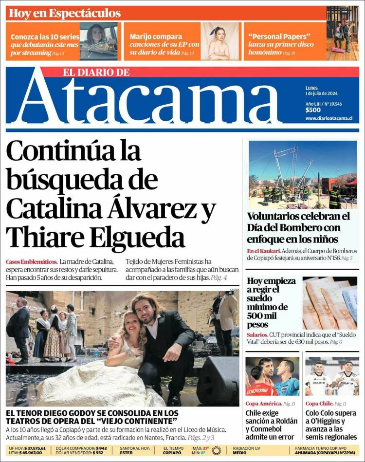 Portada de Diario de Atacama (Chile)