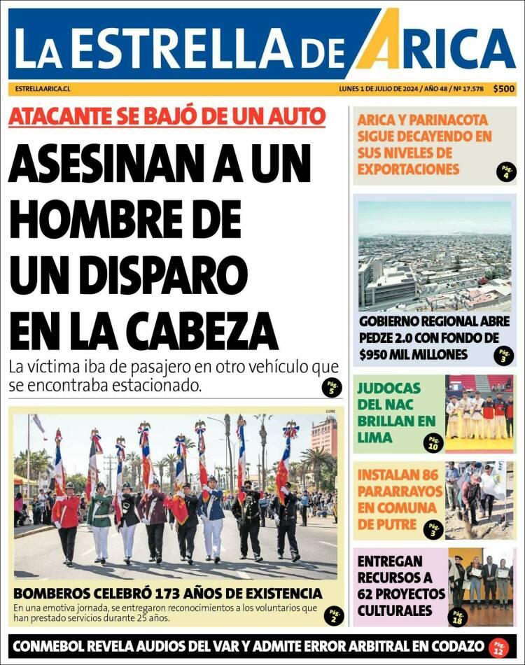 Portada de La Estrella de Arica (Chile)