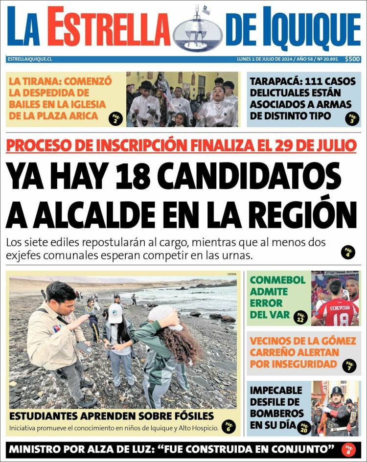 Portada de La Estrella de Iquique (Chile)