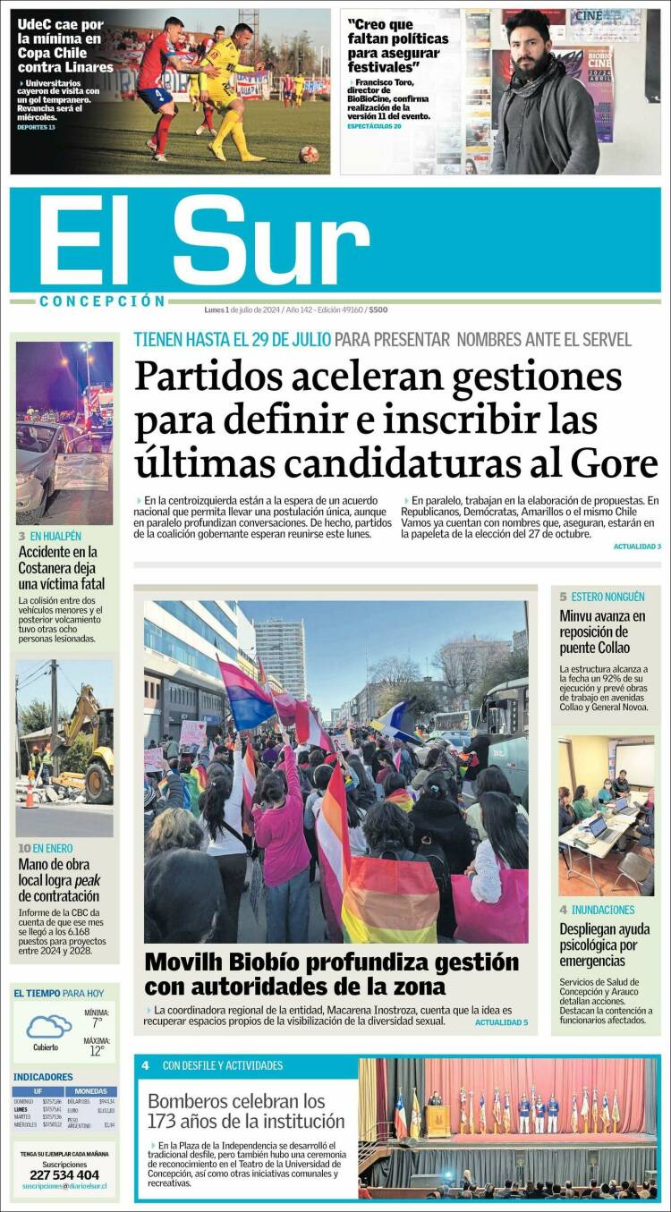 Portada de El Sur (Chile)