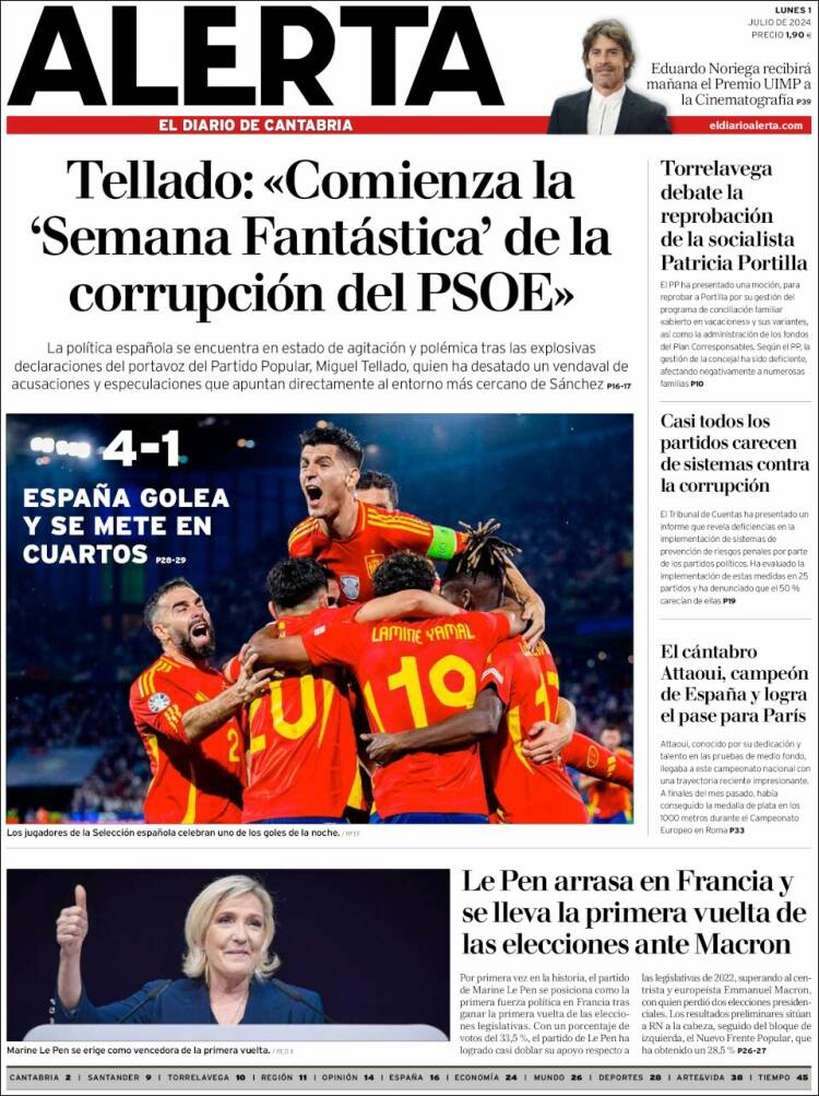 Portada de Alerta - El Diario de Cantabria (Espagne)