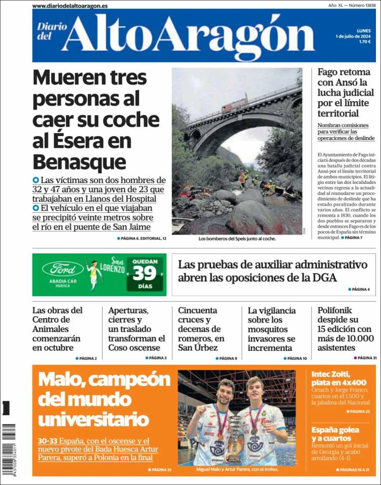 Portada de Diario del AltoAragón (Espagne)