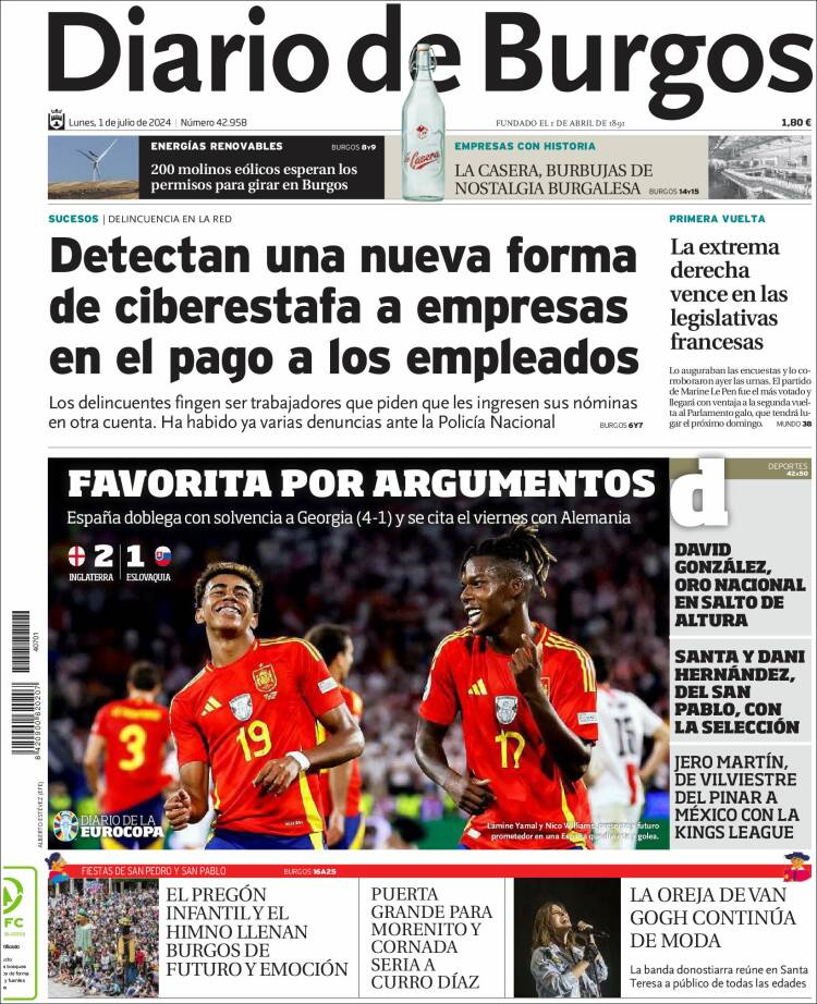 Portada de Diario de Burgos (Espagne)