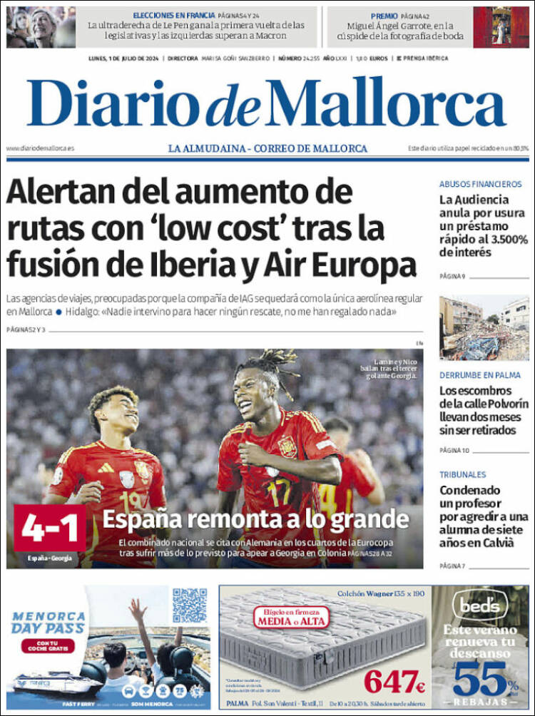 Portada de Diario de Mallorca (España)